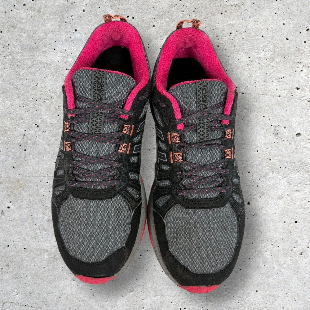 Asics Women's Black Gray Pink Trail Running Shoes - Picture 2 of 7